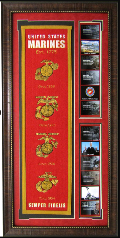 United States Marines Emblems 19" X 38.5" Framed Art Photo Collage