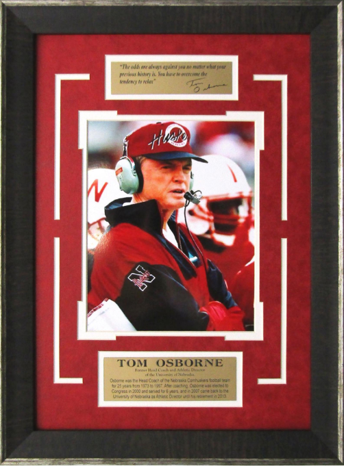 Tom Osborne Nebraska Cornhuskers Photograph Framed Art 15.5" x 21" with Facsimile Autographed Plate