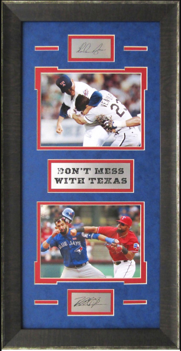 Don't Mess With Texas Nolan Ryan & Rougned Odor Texas Rangers Framed Art 14" x 27" 2-Photograph Collage with Facsimile Autographed Plates