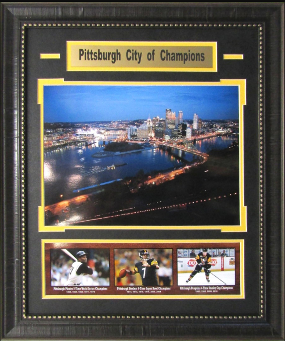 Pittsburgh City of Champions - Pirates, Steelers & Penguins - 19" x 23" Framed 4-Photograph Collage