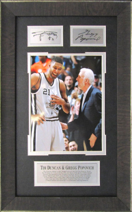 Tim Duncan & Gregg Popovich San Antonio Spurs Framed Art 13" x 21" Photograph with Facsimile Autographed Plates