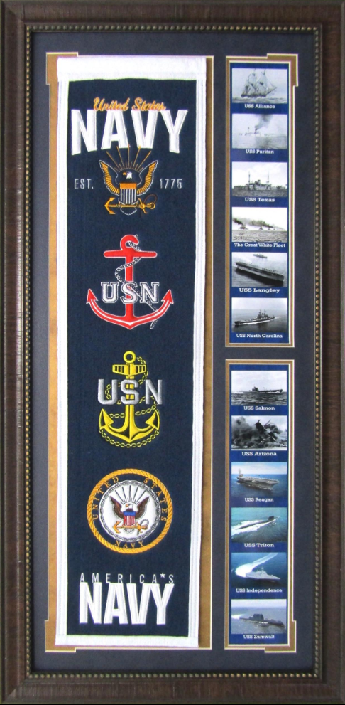 United States Navy Emblems 19" X 38.5" Framed Art Photo Collage