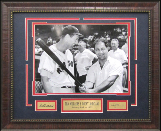 Boston Sports Stars Ted Williams & Rocky Marciano Facsimile Autographed Plate 19" x 23" Framed Photograph