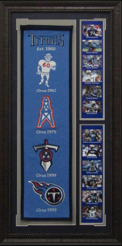 Tennessee Titans Team Logos on Felt Banner Framed Art 19" X 38.5" Player Photo Collage