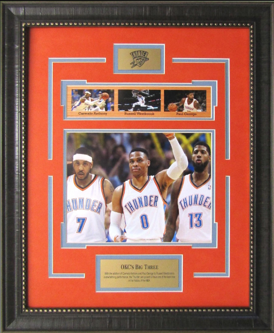 OKC's Big Three Oklahoma City Thunder Carmelo Anthony Russell Westbrook Paul George Framed Art 19" x 23" 4-Photograph Collage