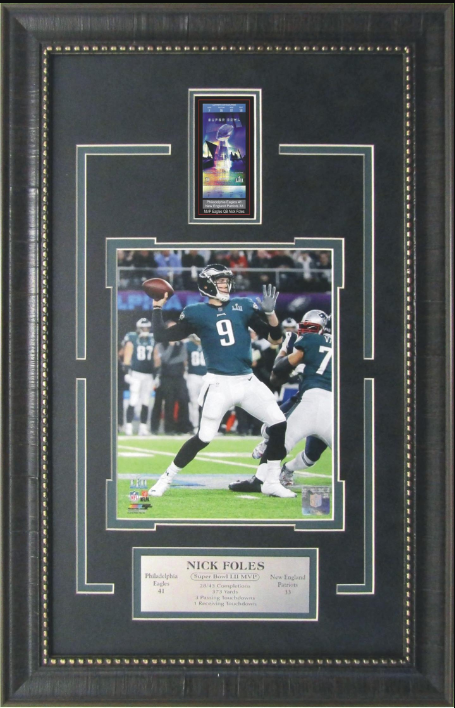 Nick Foles Philadelphia Eagles Framed Art 14.5" x 19" Photograph with Replica Super Bowl LII Ticket