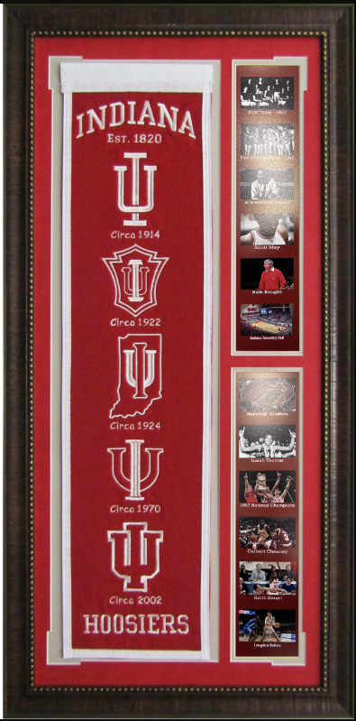 Indiana Hoosiers Team Logos on Felt Banner Framed Art 19" X 38.5" Player Photo Collage