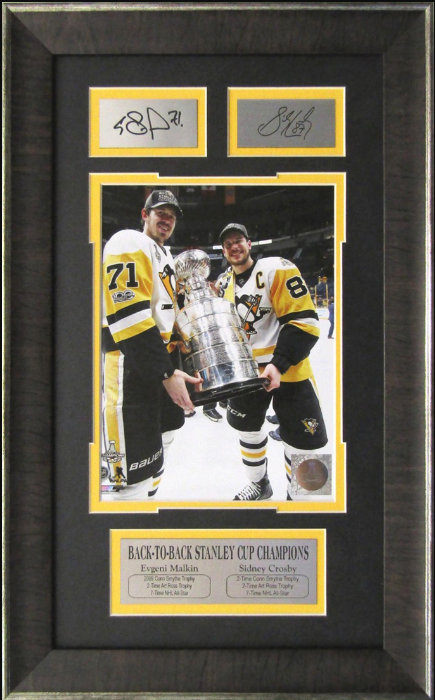 Sidney Crosby & Evgeni Malkin Pittsburgh Penguins Back-to-Back Stanley Cup Champions Framed Art 14" x 21" Photograph with Facsimile Autographed Plates