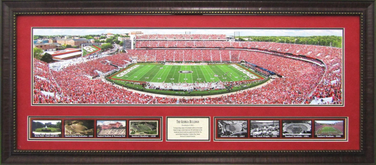 Georgia Bulldogs Sanford Stadium Panoramic Framed Art 19" x 43" 9-Photograph Collage