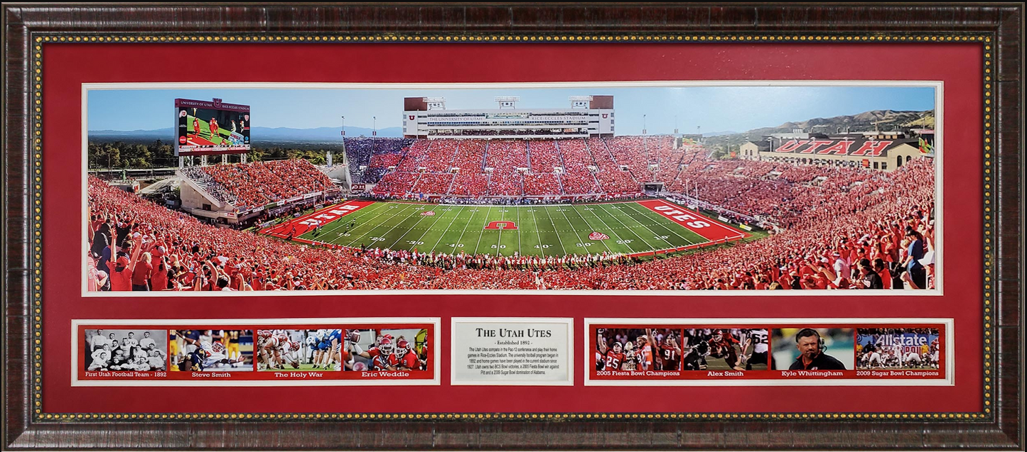 Utah Utes Rice–Eccles Stadium Panoramic Framed Art 19" x 43" 9-Photograph Collage