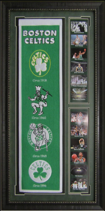 Boston Celtics Team Logos Framed Art 19" X 38.5" Player Photo Collage