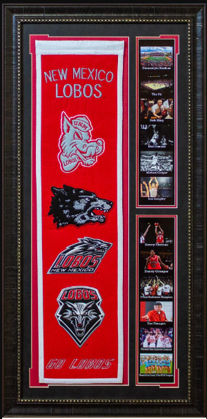 New Mexico Lobos Team Logos on Felt Banner Framed Art 19" X 38.5" Player Photo Collage