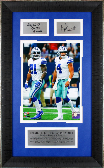 Ezekiel Elliott & Dak Prescott Dallas Cowboys Framed Art 13" x 21" Photograph with Facsimile Autographed Plates