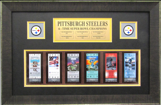 Pittsburgh Steelers 6-Time Super Bowl Champions Framed Art 15.5" x 23" Replica Super Bowl Ticket Collage