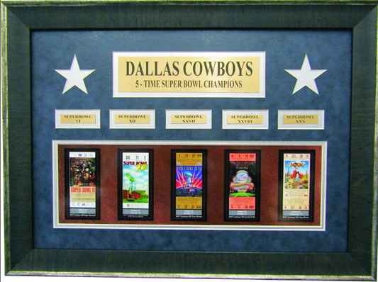 Dallas Cowboys 5-Time Super Bowl Champions Framed Art 15.5" x 21" Replica Super Bowl Ticket Collage