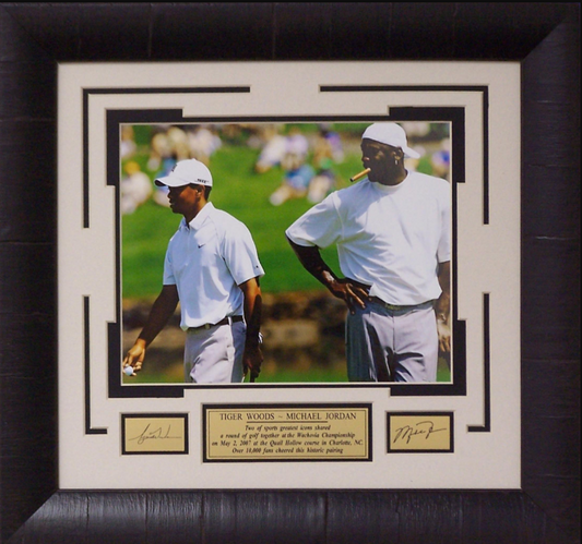 Tiger Woods & Michael Jordan Photograph Framed Art 17" x 18" with Facsimile Autographed Plates