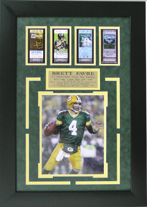 Brett Favre Green Bay Packers Framed Art 18" x 22.5" Photograph with Replica Super Bowl Ticket Collage