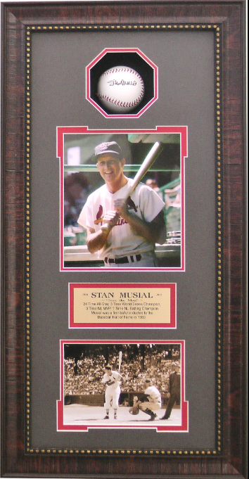 Stan Musial St. Louis Cardinals Framed Shadow Box Art 15" x 28.5" 2-Photograph Collage with Replica Signed Ball