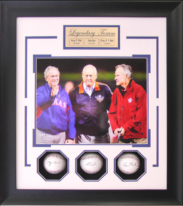 Legendary Texans George H. Bush Nolan Ryan George H.W. Bush 23" x 27" Framed Photograph Shadow Box with Replica Autographed Baseballs