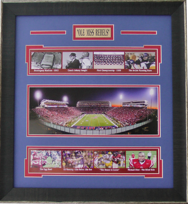 Ole Miss Rebels Vaught–Hemingway Stadium Framed Art 21" x 24" 9-Photograph Player Collage