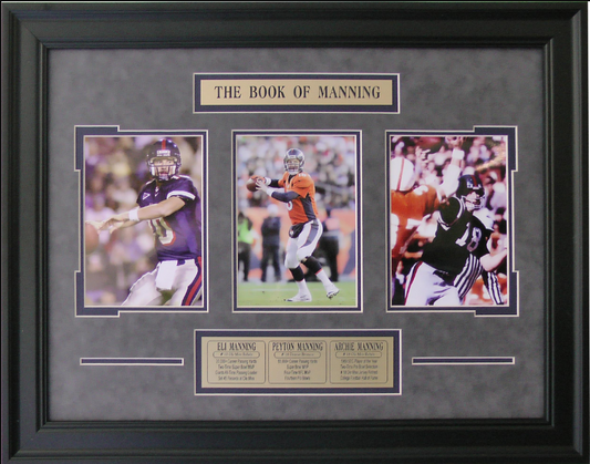 The Book of Manning Eli Peyton Archie Ole Miss Rebels Denver Broncos 19" x 26" Framed Art 3-Photograph Collage