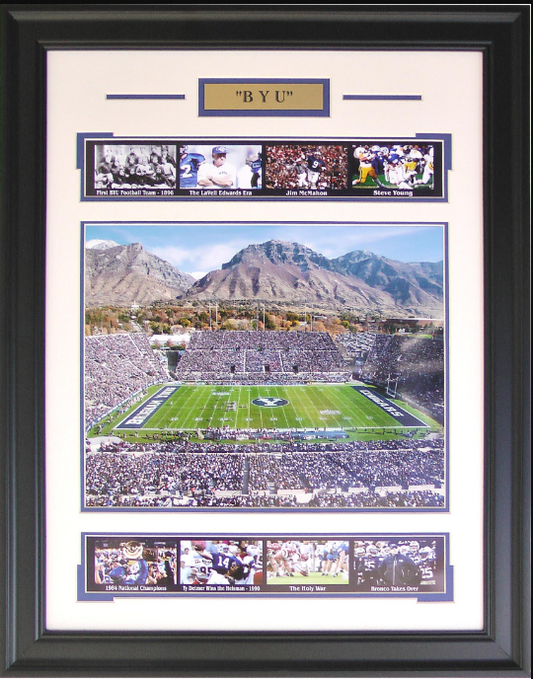 BYU Cougars LaVell Edwards Stadium Framed Art 13.5" x 25.5" 9-Photograph Collage