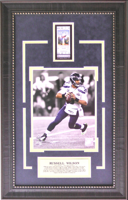 Russell Wilson Seattle Seahawks Framed Art 15.5" x 24.5" Photograph with Replica Super Bowl XLVIII Ticket