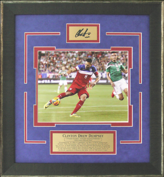 Clint Dempsey US National Team Framed Art 18" x 19.5" Photograph with Facsimile Autographed Plate