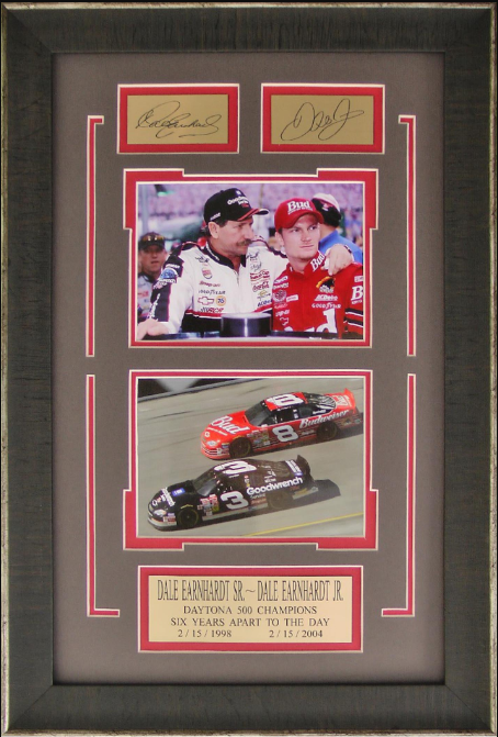 Dale Earnhardt Sr & Dale Earnhardt Jr Daytona 500 Champions 15" x 22.5" Photograph Framed Art with Facsimile Autographed Plates