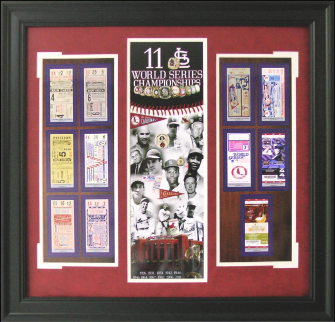 St. Louis Cardinals 11 World Series Championships Framed Art 23" x 29" Replica Tickets