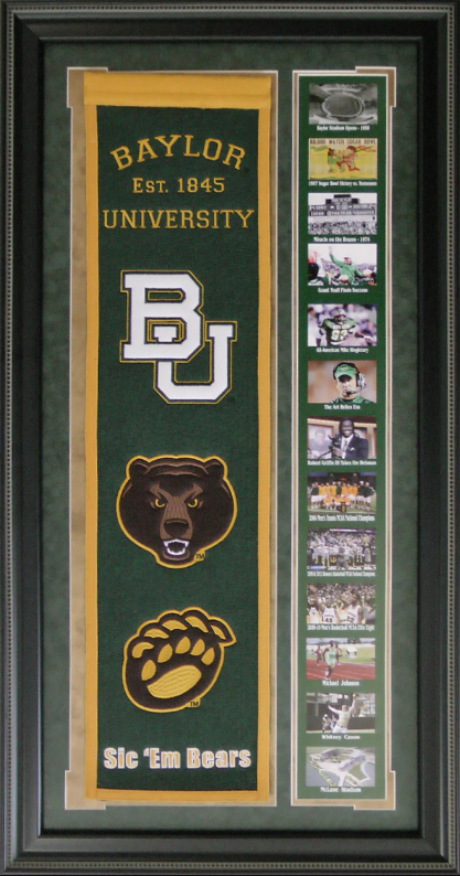 Baylor Bears Team Logos on Felt Banner Framed Art 19" X 38.5" Player Photo Collage