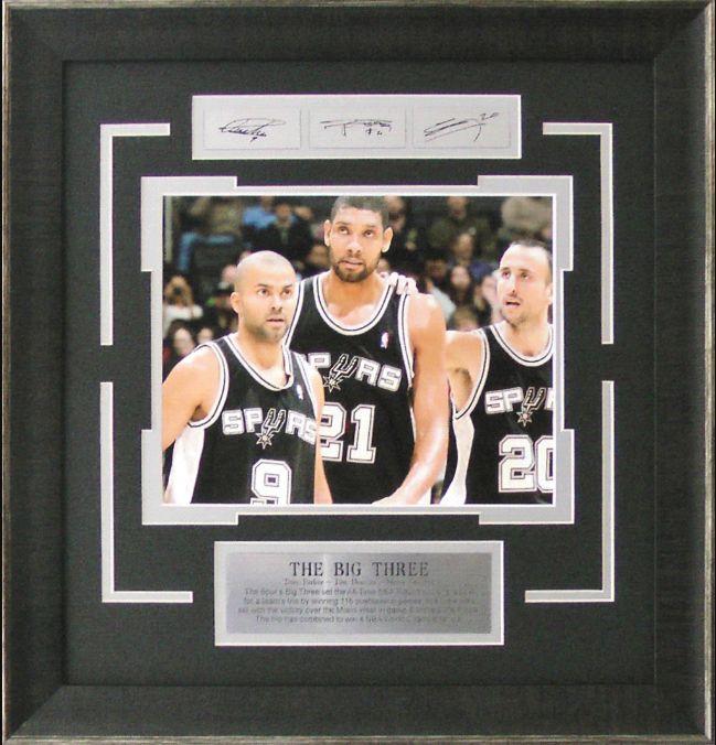 The Big Three San Antonio Spurs Tim Duncan Tony Parker Manu Ginobili Framed Art 17.5" x 18.5" Photograph with Facsimile Autographed Plates