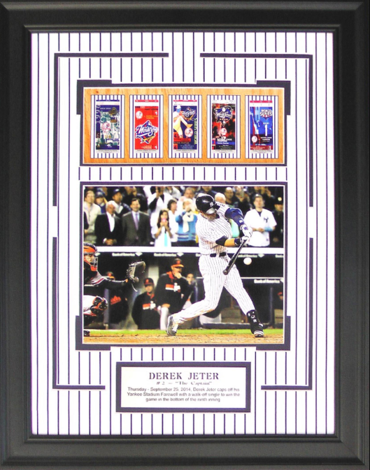 Derek Jeter New York Yankees Framed Art 18" x 23" Photograph & 5 Replica World Series Tickets