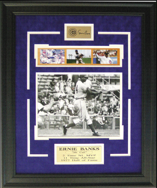 Ernie Banks Chicago Cubs Framed Art 19" x 23" 4-Photograph Collage with Facsimile Autographed Plate