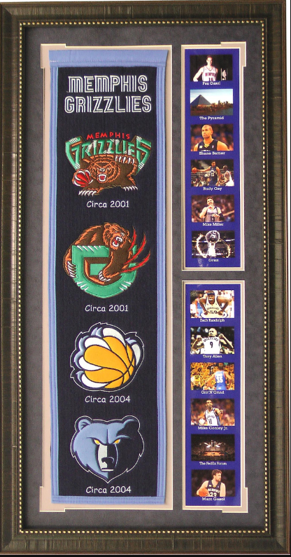 Memphis Grizzlies Team Logos on Felt Banner Framed Art 19" X 38.5" Player Photo Collage