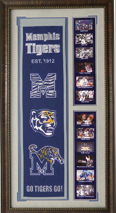 Memphis Tigers Team Logos on Felt Banner Framed Art 19" X 38.5" Player Photo Collage