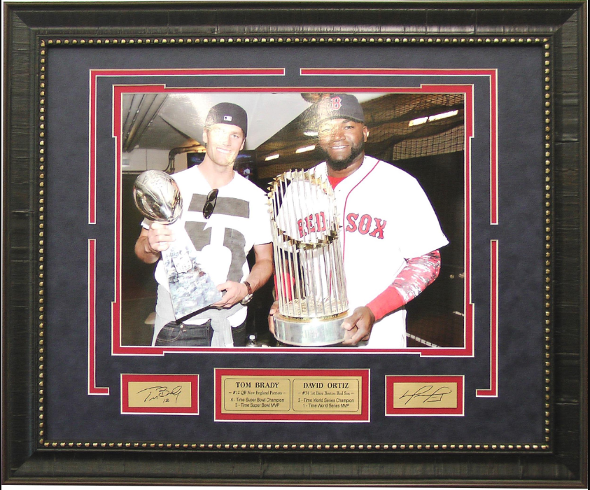 Boston Sports Stars Tom Brady & David Ortiz Facsimile Autographed Plate 19" x 23" Framed Photograph