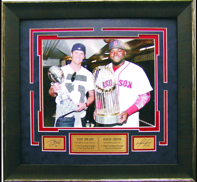 Boston Sports Stars Tom Brady & David Ortiz Facsimile Autographed Plate 15" x 16" Framed Photograph