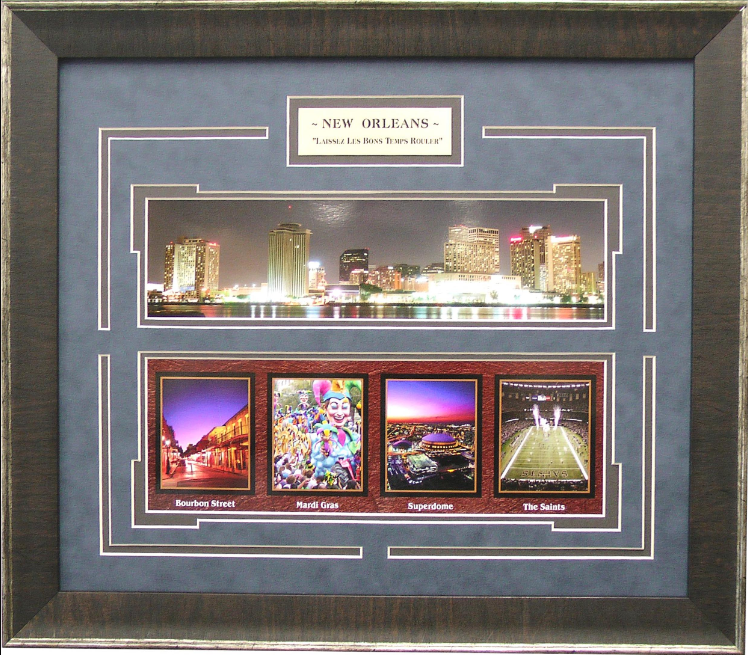 City of New Orleans Saints Superdome Mardi Gras Bourbon Street Framed Art 17" x 19.5" 5-Photo Collage