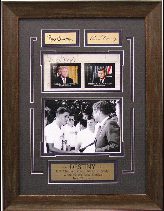 Destiny Bill Clinton Meets John F. Kennedy Framed 3-Photograph Collage with Facsimile Autographed Plates