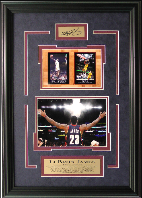 King James LeBron Cleveland Cavaliers Framed Art 13.75" x 19.5" 3-Photograph Collage with Facsimile Autographed Plate