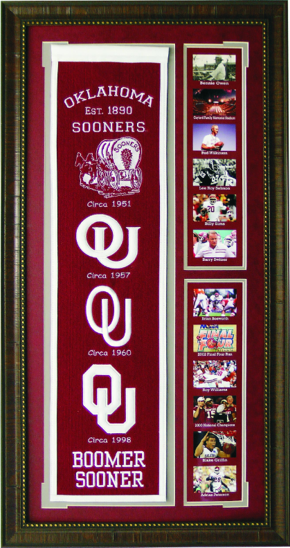 Oklahoma Sooners Team Logos on Felt Banner Framed Art 19" X 38.5" Player Photo Collage