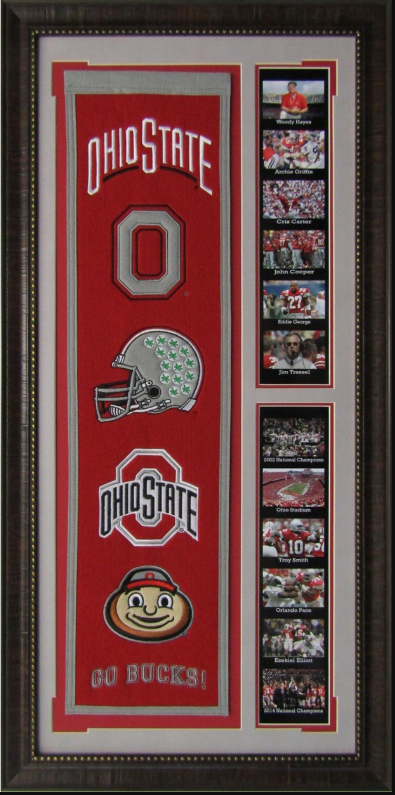 Ohio State Buckeyes Team Logos on Felt Banner Framed Art 19" X 38.5" Player Photo Collage