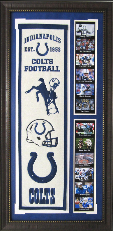 Indianapolis Colts Team Logos on Felt Banner Framed Art 19" X 38.5" Player Photo Collage