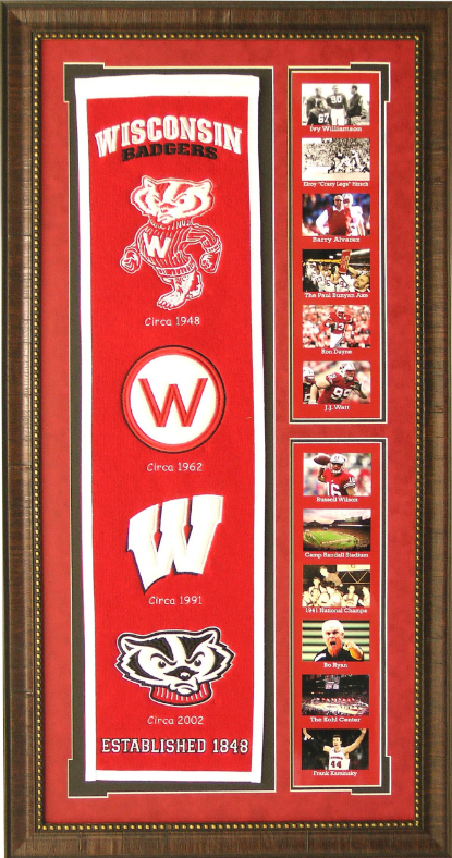 Wisconsin Badgers Team Logos on Felt Banner Framed Art 19" X 38.5" Player Photo Collage