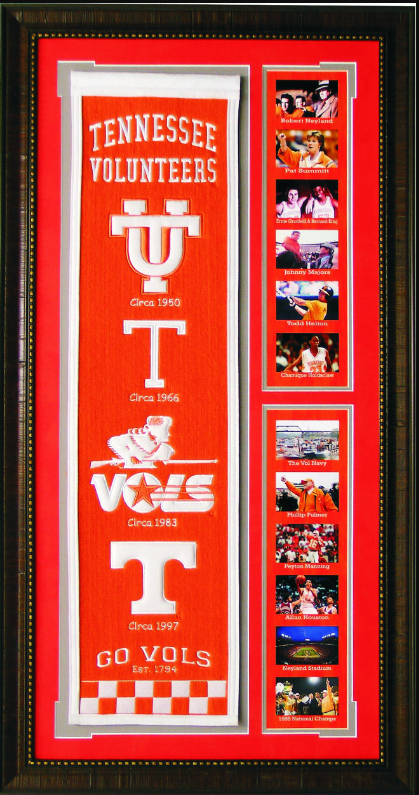 Tennessee Volunteers Team Logos on Felt Banner Framed Art 19" X 38.5" Player Photo Collage