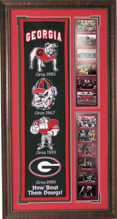 Georgia Bulldogs Team Logos on Felt Banner Framed Art 19" X 38.5" Player Photo Collage