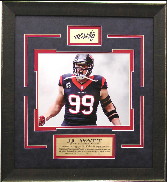 JJ Watt Houston Texans Framed Art 18" x 19.5" Photograph with Facsimile Autographed Plate