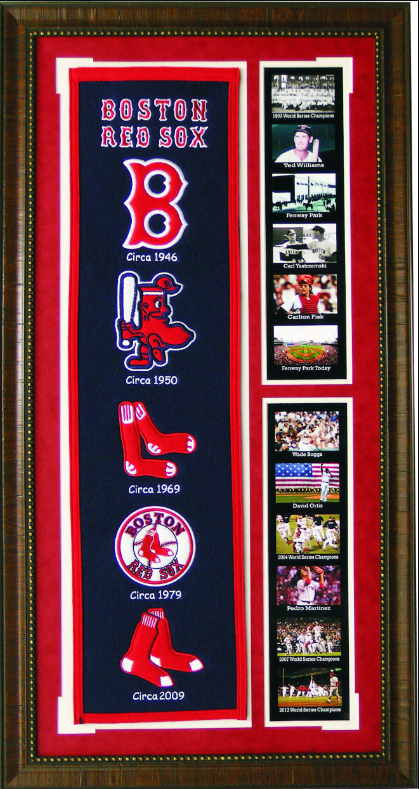 Boston Red Sox Team Logos on Felt Banner Framed Art 19" X 38.5" Player Photo Collage