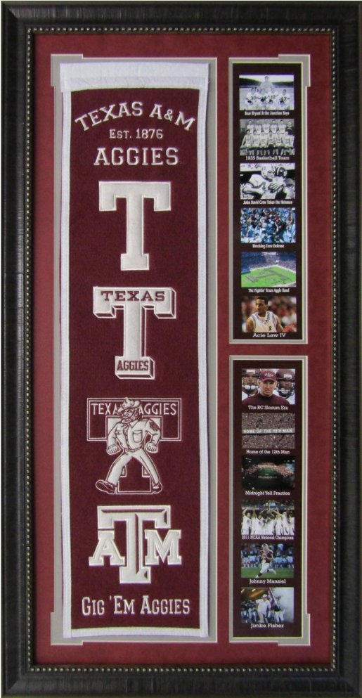 Texas A&M Aggies Team Logos on Felt Banner Framed Art 19" X 38.5" Player Photo Collage